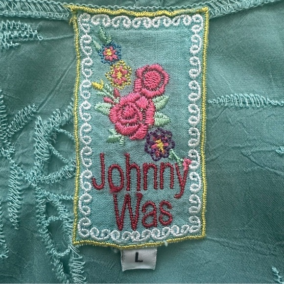 Johnny Was Top Kimono Short Sleeve Tie Front Embroidered Light Blue L - Picture 7 of 11
